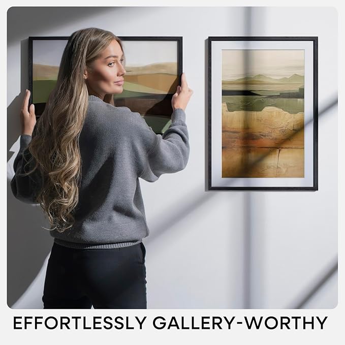 Homeforia 11x17 Picture Frame Black Wood, High End Oak 11x17 Poster Frames with Mat 8x12, 11 x 17 Wooden Frame Matted to 8 x 12 inch Photo, 17x11 Thin Hanging Frame, Tempered Glass, Wall Kit, Set of 1