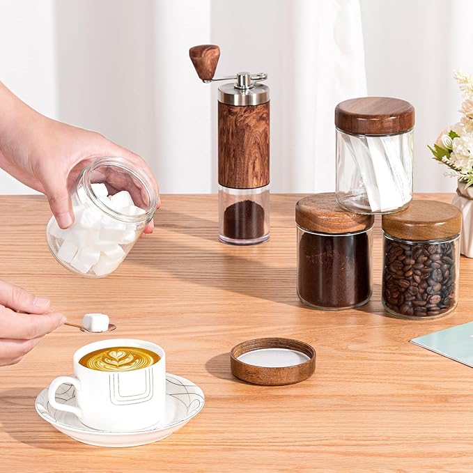 Yangbaga 12Pcs Glass Spice Jars with Labels-8oz Acacia Wood Lid Square Spice Containers,Seasoning Jars for Rack Cabinet Drawer,KitchenPantry Daily Use