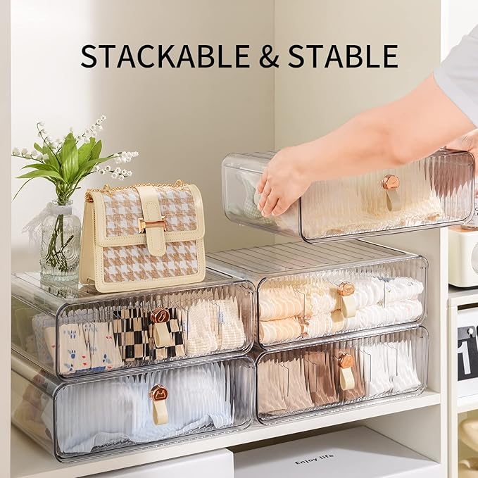 Underwear Organizer for Closet, Acrylic Socks Bra Underwear Drawer Organizer with Dividers, 24 Cell Stackable Closet Organizer and Storage Drawer for Clothing, Baby Clothes, Bra, Ties, Scarf