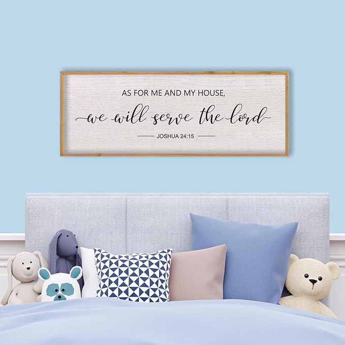 LuZhiQiang As For Me And My House We Will Serve The Lord Wall Decor Sign 40"X15" Bible Verse Religious Scripture Wall Art (Wood)