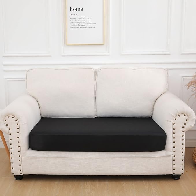 hyha Waterproof Couch Cushion Covers, Stretch Sofa Couch Seat Slipcover for Dog Washable, Non-Slip Waterproof Outdoor Cushion Covers for Patio Furniture Replacement (1 Piece for Medium, Black)