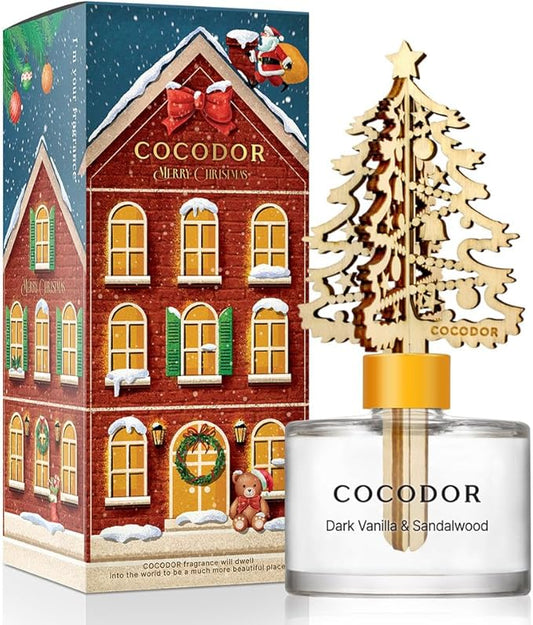 COCODOR Christmas White Tree Reed Diffuser/Snow Dark Vanilla&Sandalwood/ 6.7oz / Scent Fragrance Oil Diffuser for Bedroom Bathroom Home Décor for Xmas