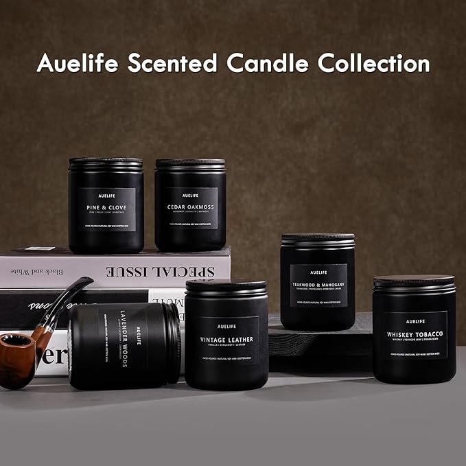 Magnolia & Sandalwood Candle | Masculine Candle - Candles for Men, Soy Candles for Home Scented, Manly Scented Decor for Home - Gifts for Men, 7oz Black Jar, Long Lasting