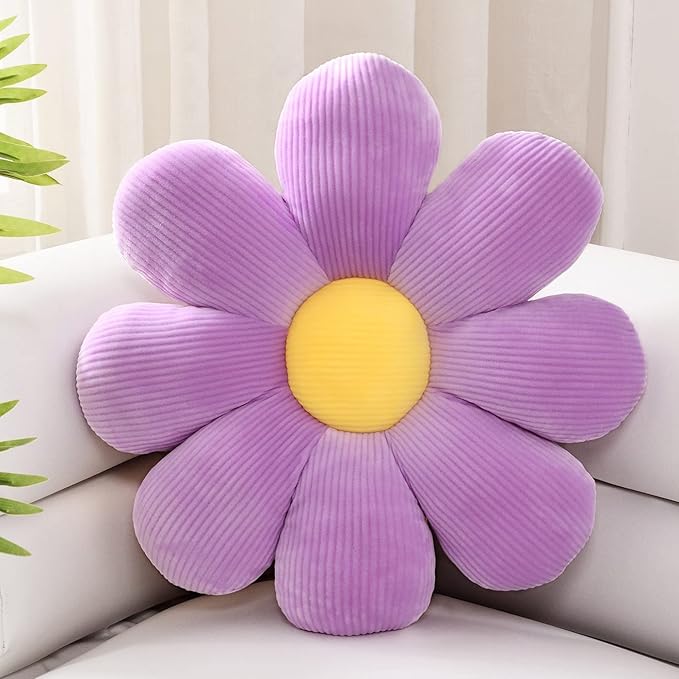 Sioloc Flower Pillow - Shaped Throw Pillow Butt Cushion, Seating Cushion, Cute Room Decor & Plush Pillow for Bedroom Sofa Chair (Lavender, 29.5'')