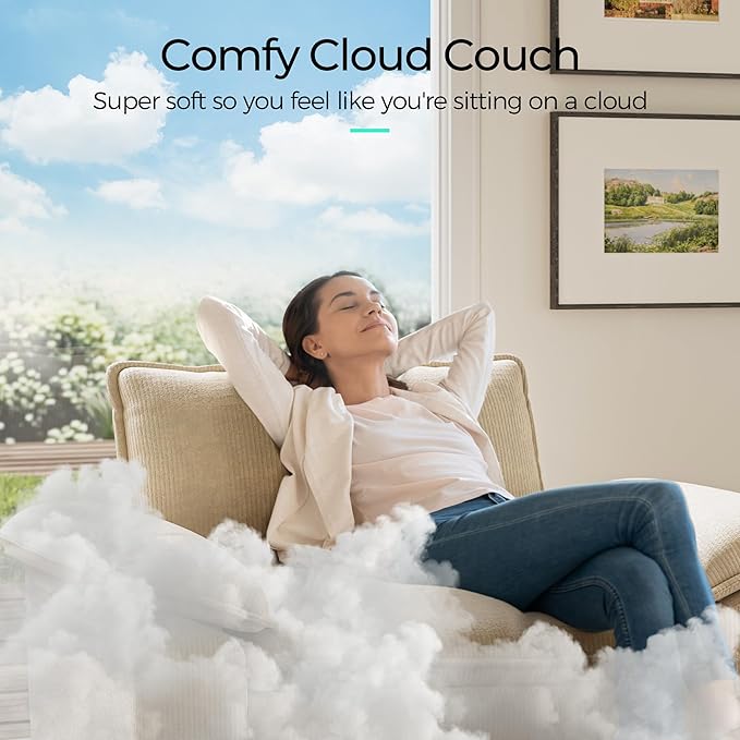 LINSY HOME Sofa Chair with Movable Ottoman - Corduroy Cloud Couch Chair Soft Comfy Modern Sofa Chaise Single Sleeper Chair Bed for Living Room Apartment Office, Beige