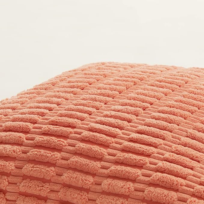 Fancy Homi 4 Packs Boho Coral Decorative Throw Pillow Covers 20x20 Inch for Living Room Couch Bed Sofa, Rustic Modern Farmhouse Home Decor, Soft Plush Corduroy Square Peach Cute Cushion Case 50x50 cm