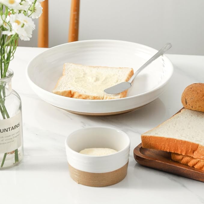 Pasta Bowls 32 OZ,Ceramic Salad Serving Bowls Set of 2,Large 8.7 inch Shallow Bowls Plates for Fruit,Noodle,Dinner,Soup Bowls for Christmas Gift,Dishwasher & Microwave Safe,White