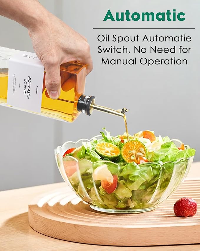 Olive Oil Dispenser For Kitchen, Glass Oil Bottle 500ML Oil And Vinegar Dispenser Set Of 2, Cooking Oil Dispenser With 2 Stainless Steel Pourers & 44 Labels, Soy Sauce Dispenser, Coffee Syrup Bottles
