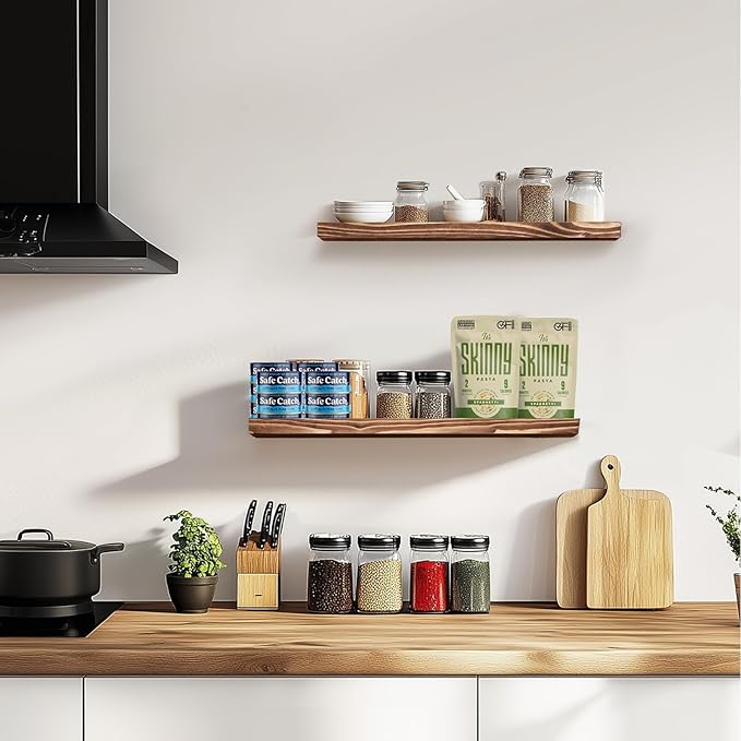 Floating Wall Shelves 2-Pack - Rustic Brown 16-inch Wooden Wall Shelves for Storage and Décor, Multi-Functional and Easy to Install for Living Room, Bedroom, and Kitchen