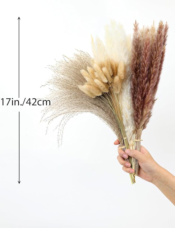xin's convey 110pcs Dried Pampas Grass Decoration, Dried Flower Bouquet in Vase, Reed Grass Bouquet for Boho Floral Home, Wedding Party Centerpiece, Rustic Farmhouse Decoration.(Brown)