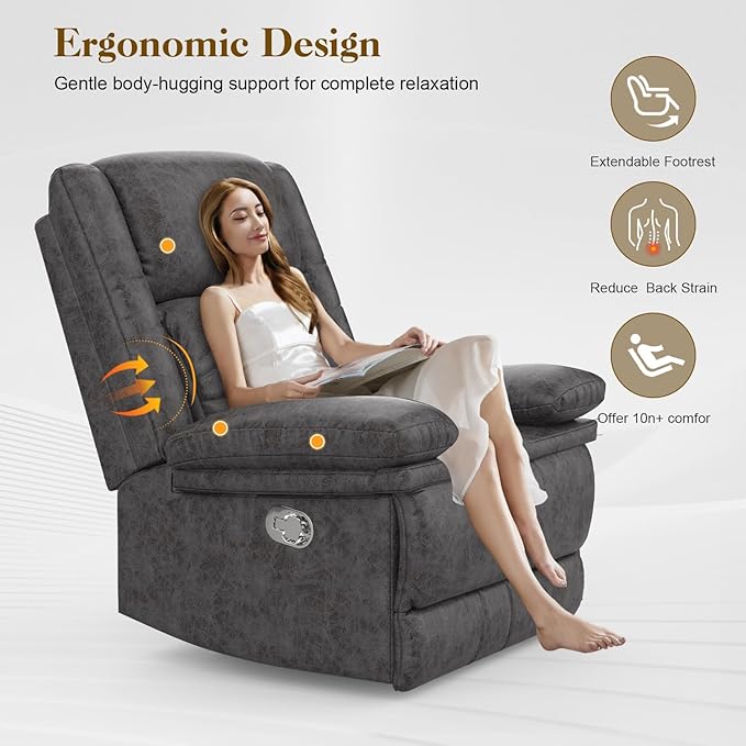 Recliner Chair for Adults, Oversized Manual Pull Tab Reclining Chair, 2-Tier Cushions, Minimalist Style Single Sofa for Living Room, RV (Polished Microfiber)