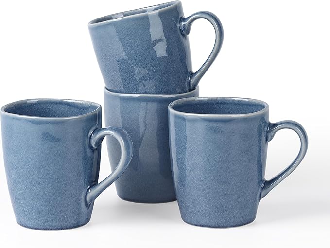 famiware Aurora Coffee Mugs, 14oz Mug Set of 4, Stoneware Mug, Cups for Kitchen, Cappuccino, Latte, Reactive Glaze, Microwave Safe, Scractch-resistant, Lagoon Blue