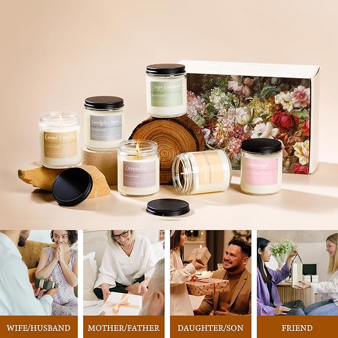 6 Pack Fall Candles for Home Scented, Fall Scented Candles for Women Gifts Autumn Home Decor, Natural Non Toxic Soy Candle Set Pumpkin/Cinnamon Apple/Vanilla/Lavender/Sage/Eucalyptus