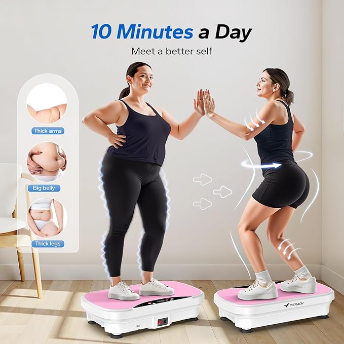 MERACH Vibration Plate Exercise Machine, Vibration Plate for Lymphatic Drainage Weight Loss, Vibrating Plate Exercise Machine with Bluetooth and LED Display, Workout Equipment for Women Men Home