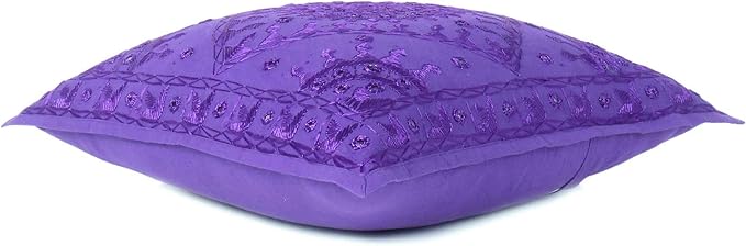 Eyes of India Embroidered Decorative Boho Throw Pillow Cover with Mirrors, Handmade Bohemian Accent Cushion Case for Sofa Couch Bedroom Living Room (Purple, 24" x 24")