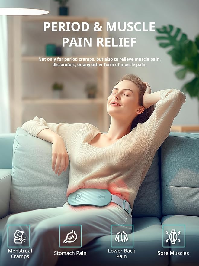 Slimpal AI Portable Heating Pad for Period Cramps, Smart AI Heat Chip, Electric Cordless Heating Belt for Back, Belly, Waist, Stomach, Menstrual Wearable Heating Pad Gifts for Girl Women Her Aqua S2