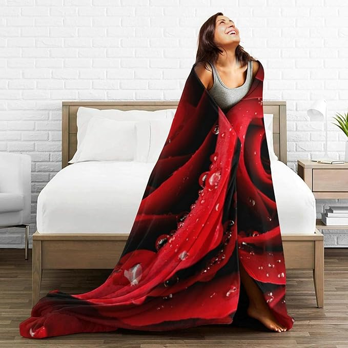 HGOD DESIGNS Red Rose Throw Blanket Ultra Soft Warm All Season Rose Decorative Fleece Blankets for Bed Chair Car Sofa Couch Bedroom 50"X60"