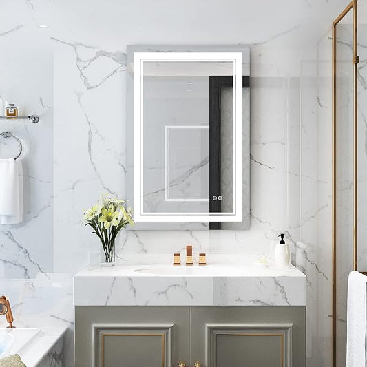 WELLFOR LED Bathroom Vanity Mirror 24 x 36 Inch, Lighted Anti-Fog Dimmable Mirror, IP44 Waterproof Wall Mounted Makeup Mirror, Packed with US Standard Plug and Touch Switch, (Horizontal/Vertical)