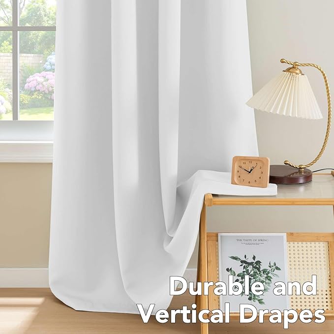 H.VERSAILTEX White Curtains 84 inches Long for Living Room Thermal Insulated Room Darkening Window Treatment Panels Drapes Light Reducing Curtains for Bedroom, 2 Panels, 52" W x 84" L, White