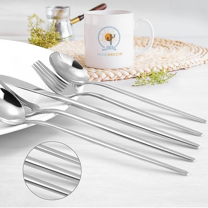Silverware Set, KassKa 40 Pieces Flatware Cutlery Set, Stainless Steel Utensils Set Spoon Fork Knives Set for Home Restaurant and Kitchen, Mirror Polished Finished, Service for 8