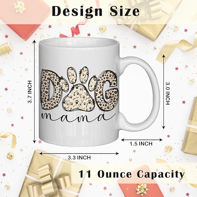 JINYO Dog Mama Mug, Dog Mom Coffee Cup, Dogs Lover Owner Gifts for Women, Pet Lover Gifts Ceramic Coffee Tea Mug 11 oz