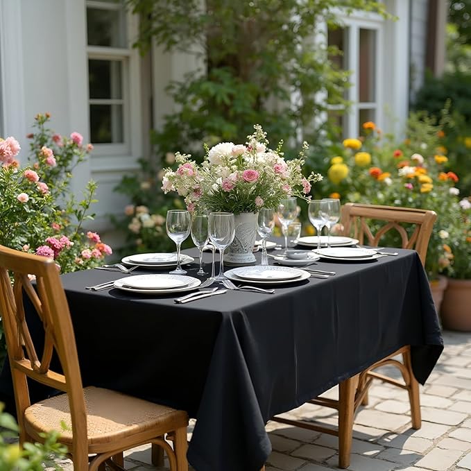 sancua Rectangle Tablecloth - 54 x 108 Inch - Stain and Wrinkle Resistant Washable Polyester Table Cloth, Decorative Fabric Table Cover for Dining Tables, Buffet Parties and Camping, Black
