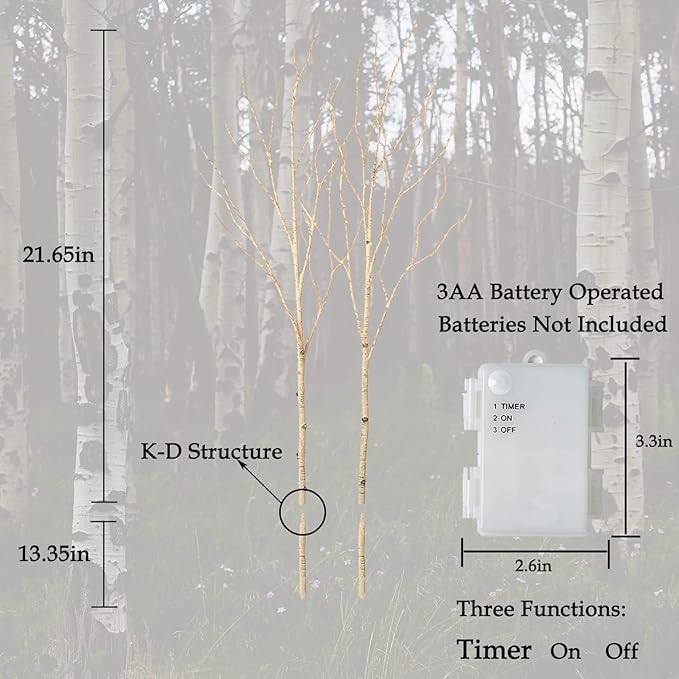 Birchlitland Lighted Birch Branches 32IN 100 LED with Timer Battery Operated, Artificial Tree Branch with Warm,Willow Branch Lights for Home Bedroom Fireplace Christmas Holiday Decoration