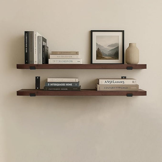 CONSDAN Floating Shelves for Wall Mounted Book Shelf Hanging Shelves Floating Bookshelf for Bedroom, Bathroom, Living Room, Kitchen USA Grown Solid Hardwood, Dark Maple 36x7.5x1.5 in (Set of 2)