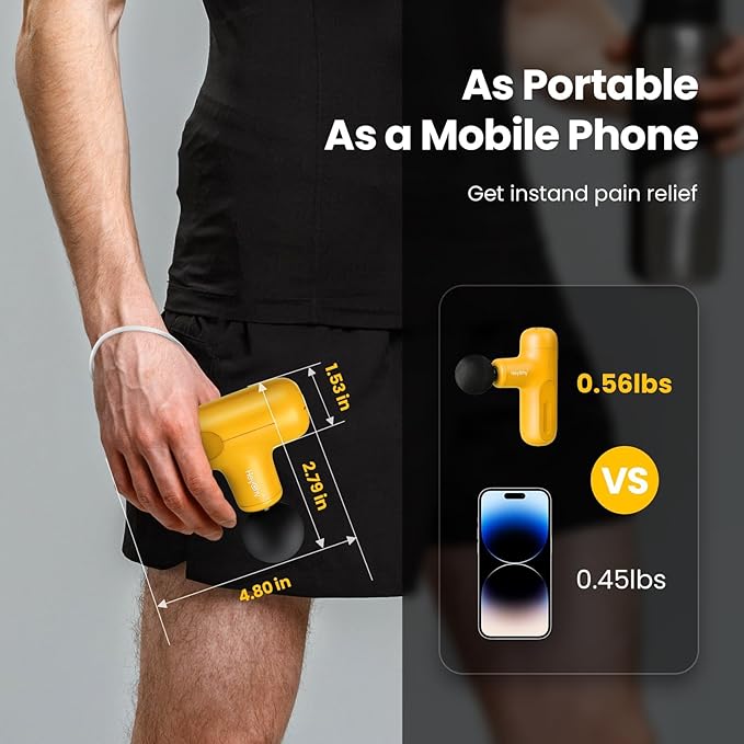 Massage Gun Mini, Electric Muscle Massager Deep Tissue, Compact Travel Size Handheld Percussion Massage Gun for Back, Shoulders, Full Body Recovery and Pain Relief, Birthday Gifts for Men Women