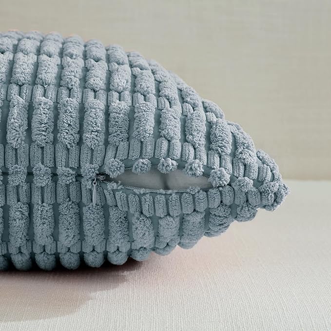 Fancy Homi 4 Packs Boho Light Blue Decorative Throw Pillow Covers 26x26 Inch for Couch Bed Sofa, Rustic Modern Farmhouse Home Decor, Soft Plush Corduroy Cute Square Cushion Case 66x66 cm