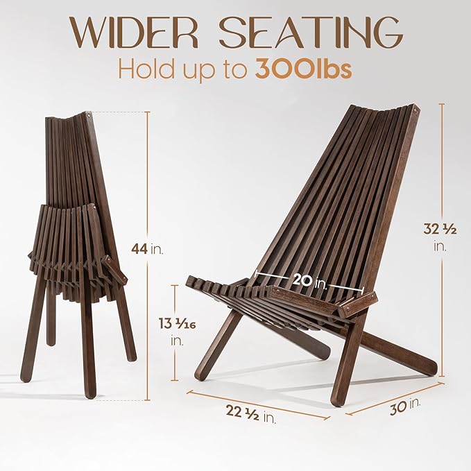IDZO Elina FSC Eucalyptus Tamarack Chair, 300Lbs Capacity Modern Adirondack Style, Wooden Folding Seat, for Fire Pit Outdoor & Indoor - Cinnamon, Single