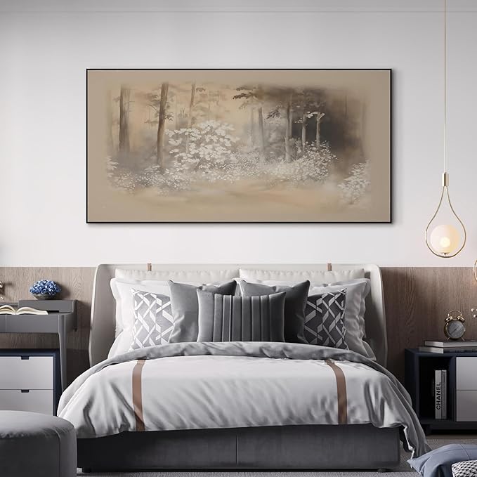 SIGNWIN 36"x72" Extra Large Framed Wall Art Misty Forest in Sepia Tones, Watercolor Woodland Landscape for Home Living Room Bedroom Decor (Frame Assembly Required)