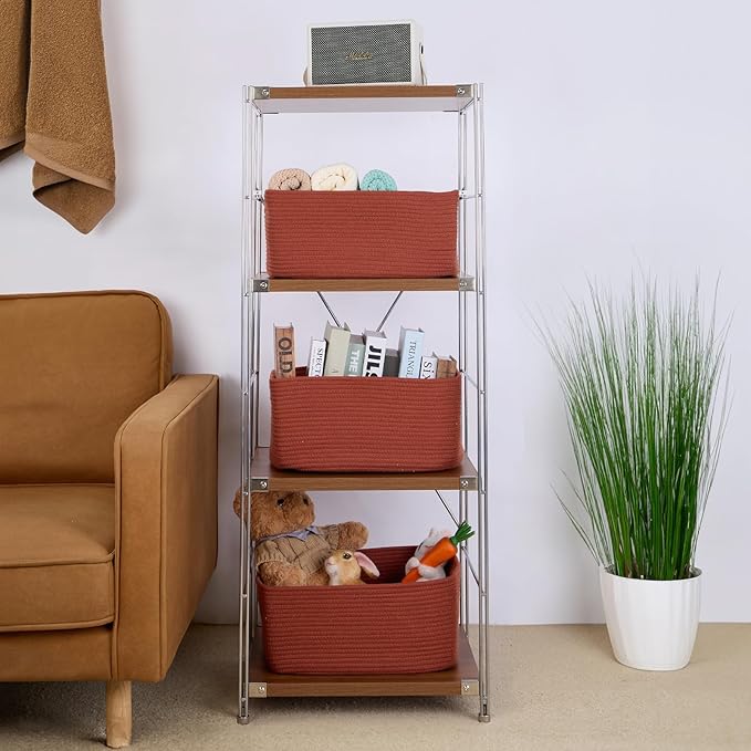 Large Storage Baskets for Organizing, Closet Shelf Baskets for Clothes Blanket Towels, Baby Nursery, Toy Bins Box, Woven Rope Baskets, 17 x 13 x 7.5”, 4 Packs Oxide Red