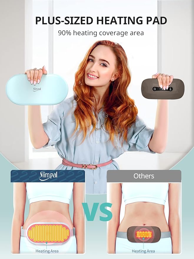 Slimpal Heating Pad for Period Cramps, Plus-Sized Portable Electric Heating Pad, Menstrual Cordless Heat Belt Back, Belly, Waist Pain Relief, Long-Lasting Battery, Gift for Her Girl Women, Light Blue