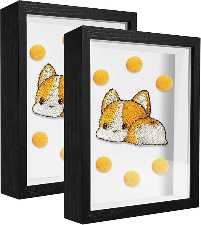5x7 Small Shadow Box Frame Display Case, Display Case Box for Memorabilia, Medal, Wedding Memories, Crafts, Tickets and Photos (2Pcs-Black, 5x7)