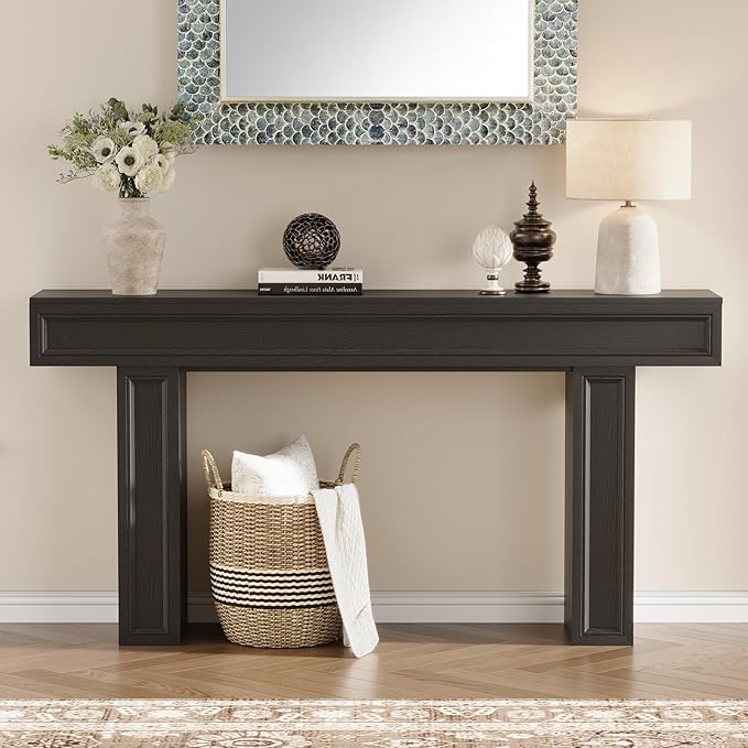 Rresyet 63 Inch Long Console Table, Sofa Table Behind Sofa, Wooden Entryway Table, Farmhouse Entryway Table for Entry, Hallway, Living Room (Black)