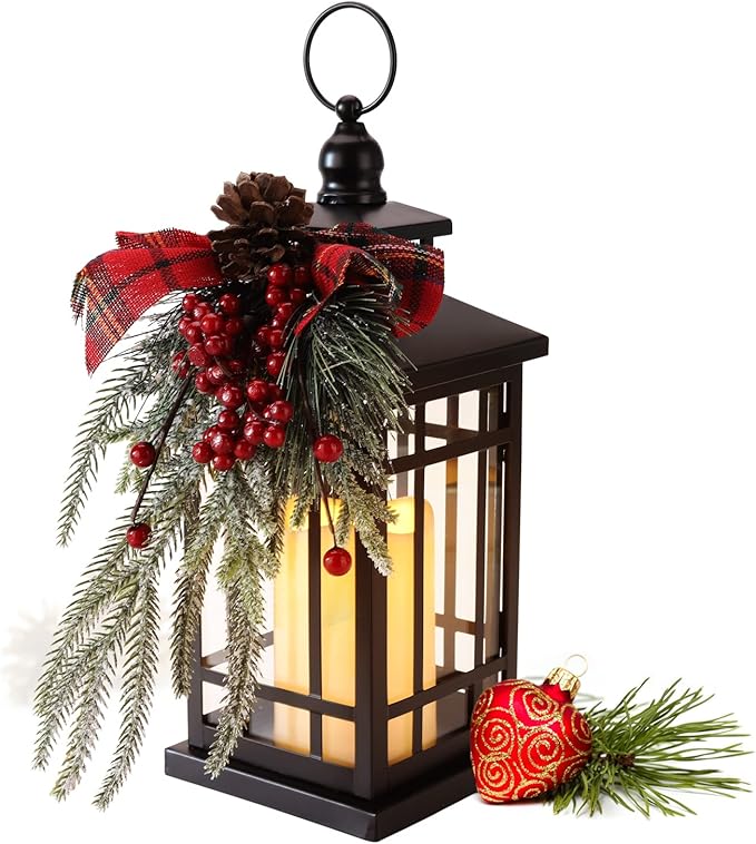 Christmas Lantern Christmas Decorative Lantern Snow Globe Christmas Decorations Indoor Outdoor Flashing Candle Lights, Dining Table Fireplace Decoration Hanging Candle Lanterns Holiday Decor
