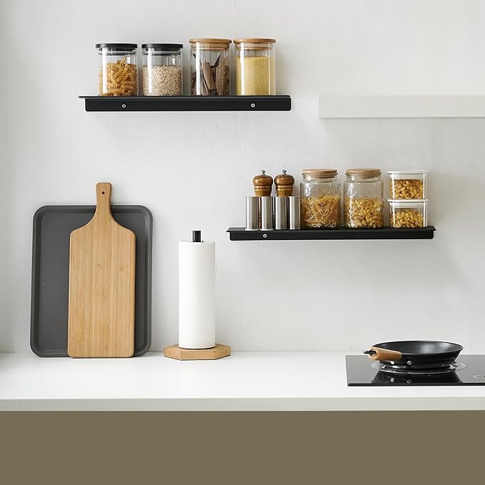 JOOM Metal Wall Shelf, Black Floating Shelf, Small Bathroom Shelf, 16" Display Shelves for Wall Storage (Black, 16 in)