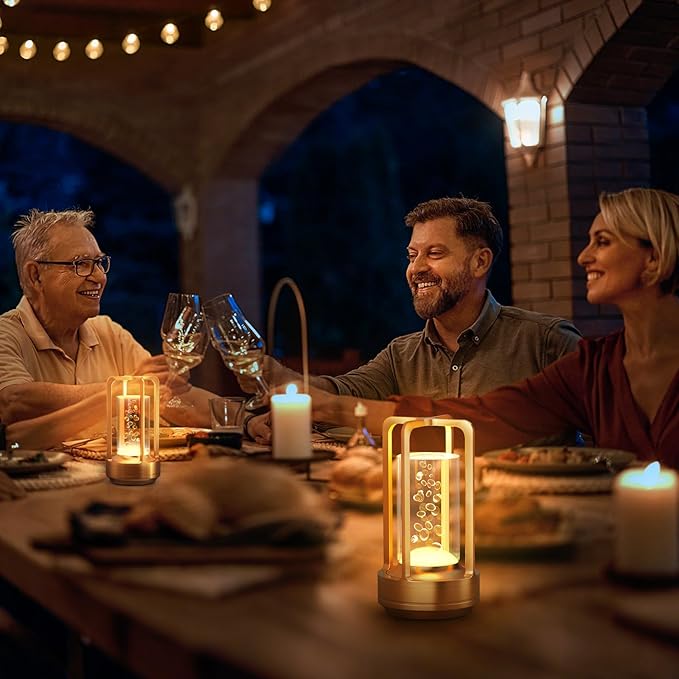 Portable Table Lamp for Outdoor Indoor: Cordless Rechargeable Desk Lamp with 3 Color Stepless Dimmable - Metal Battery Operated Small Lantern Light for Restaurant/Bedroom/Bar/Coffee Shop/Camping