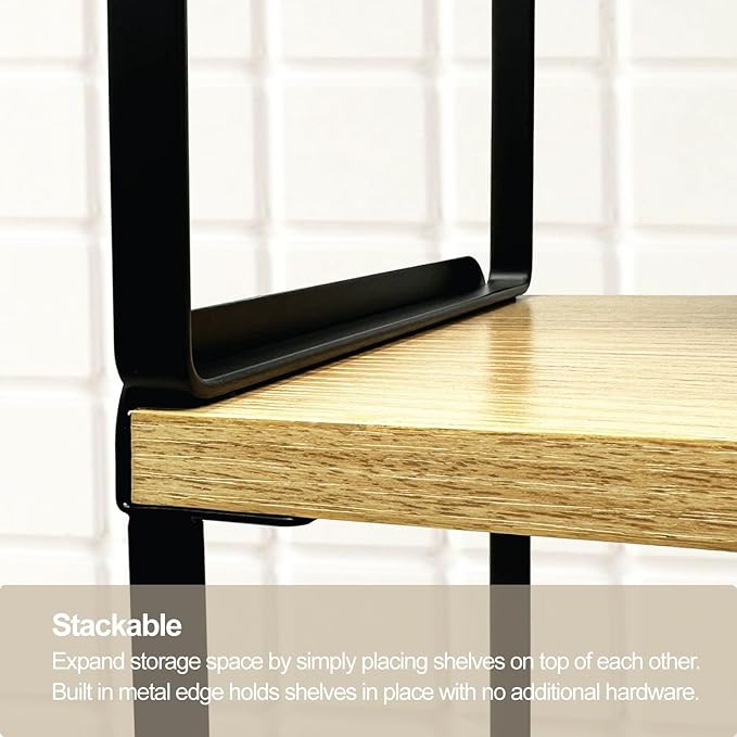 Mitus Shelf Organizer and Storage, Tiered Wood Cabinet Rack for The Kitchen Counter, Bathroom Counter, Pantry Cupboard, Office Desk Bookshelf, 12" Wide Natural and Black