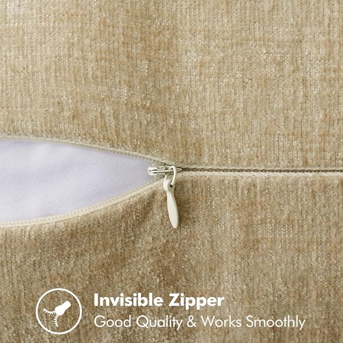 MIULEE Pack of 2 Couch Throw Pillow Covers 20x20 Inch Beige Farmhouse Decorative Pillow Covers with Stitched Edge Soft Chenille Solid Dyed Spring Pillow Covers for Sofa Bed Living Room