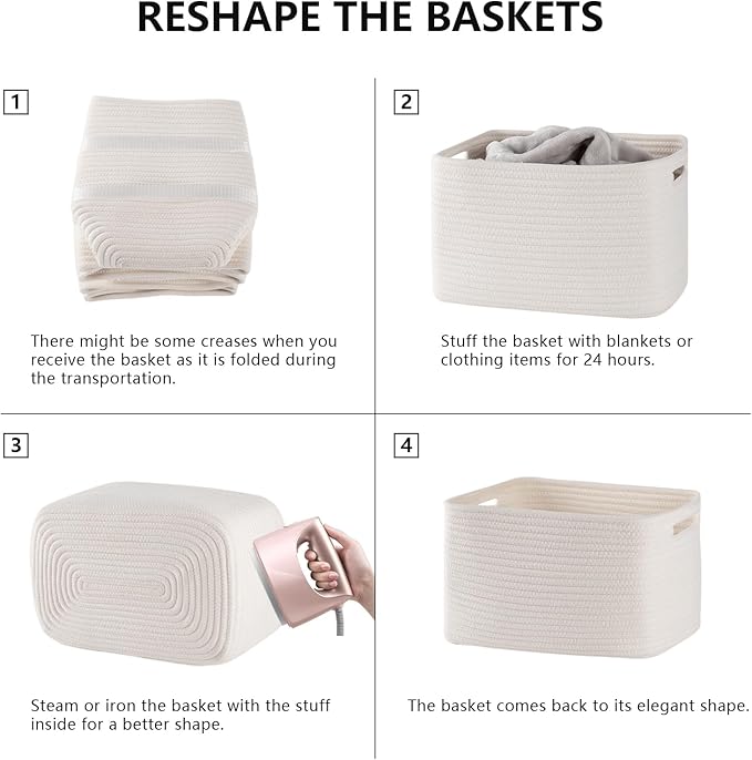 4 Pack Storage Baskets for Organizing, Woven Baskets for Shelves - Perfect for Toys, Books, Towels, and Clothes, Durable Gift Basket Bins Toy Storage, 12.7''L x9''W x7.8''H, White