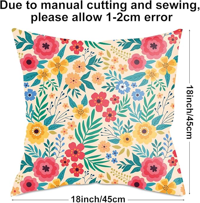 2 Pack Retro Cute Wildflowers Decor Throw Pillow Covers, 18x18 Pillow Cover, Decorative Couch Pillow Covers Flower Decor Pillowcase for Sofa Cushion Sofa Home Bedroom Office Chair Bed Living Room