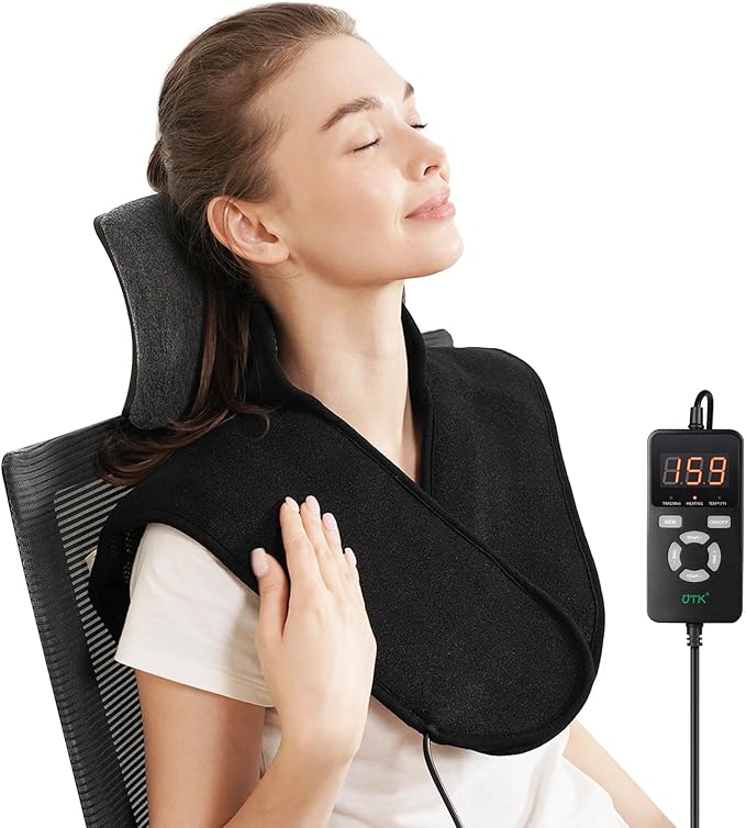 UTK Far Infrared Heating Pads for Neck and Shoulders and Back, Hot to 159℉, Gift for Women, FSA-HSA Eligible Neck and Shoulder Heating Pad with 84 Natural Jade, 24 Timers & Auto Shut Off (23 * 18'')