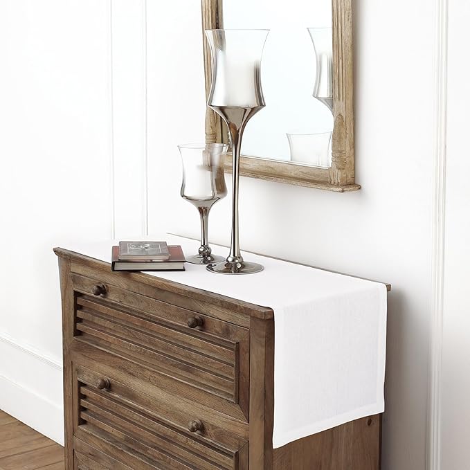 Solino Home Linen White Table Runner 72 Inches Long - 100% Pure Linen 14 x 72 Inch Table Runner for Dining, Fall, Autumn, Halloween, Thanksgiving - Fete