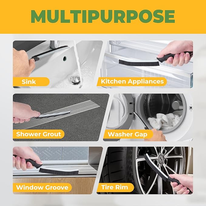 Cleaning Brush - 3 Pcs Hard Bristle Crevice Cleaning Brush, Grout Brush, Scrub Brush for Tile Grout Crevice, Gap Cleaning Tools for Bathroom Kitchen Toilet Window Track (3, Black)