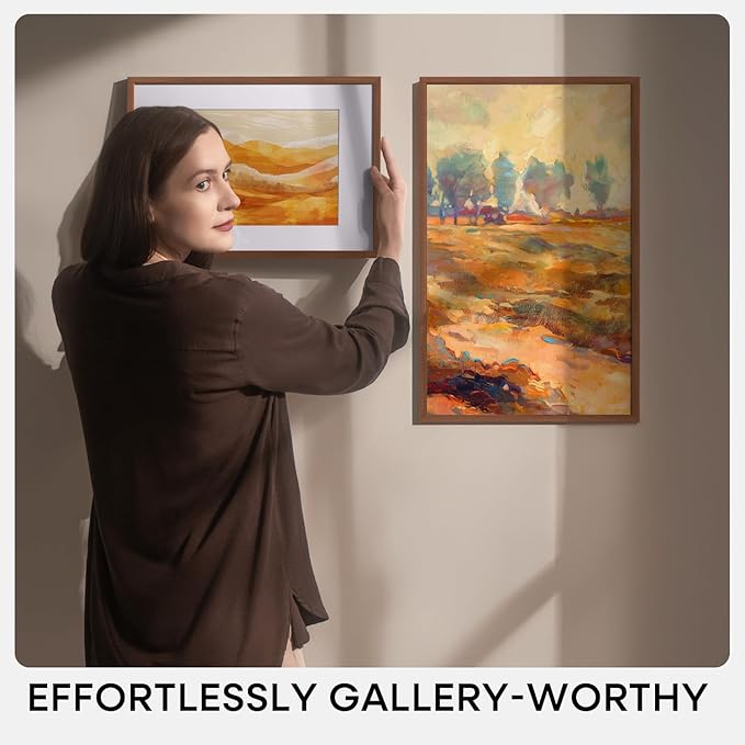 Homeforia A1 Poster Frame Brown, High End Dark Oak 23.4 x 33.1 Wooden Picture Frames Matted to 16.5 by 23.4 Photo, A1 Walnut Wood Frame with Mat A2, 23.4x33.1 Frame, Tempered Glass, Wall Kit, Set of 1