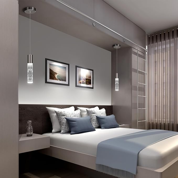 OKELI Modern Pendant Light,LED Bubble Crystal Kitchen Island Lights Fixtures,Black Mini Single Pendant Lighting for Kitchen Island Bar,6W,6000K,ETL,1Pack