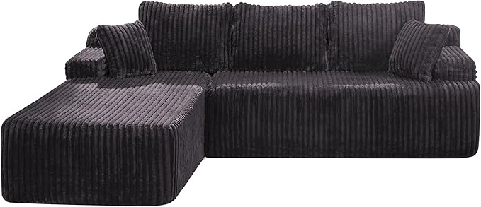 Hobestluk Modular Sectional Sofa Couches 108" L-Shape Couch 3 Seat Modular Sofa Memory Foam Sectional Couches for Living Room, Boneless Couch with Oversized Chaise (Grey, Left Facing)