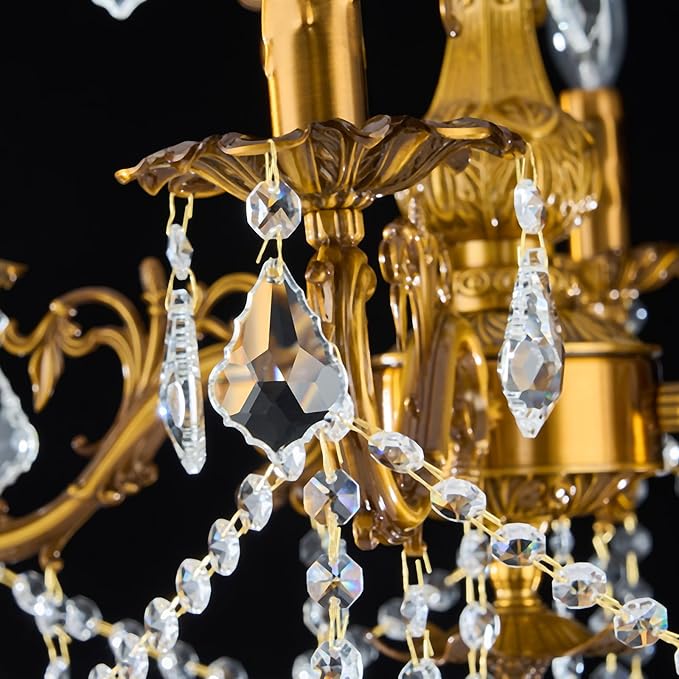 Vintage 4 Arms Crystal Chandelier Candle Light Fixture for Dining Room Living Room Bedroom Hallway Entryway Antique Gold Finish (23"-4 Lights)